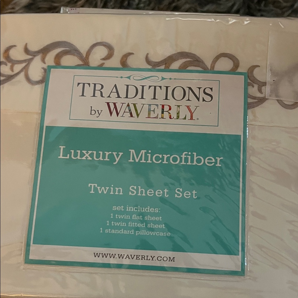 Waverly Traditions Microfiber Twin Sheet Set - Cream and Brown